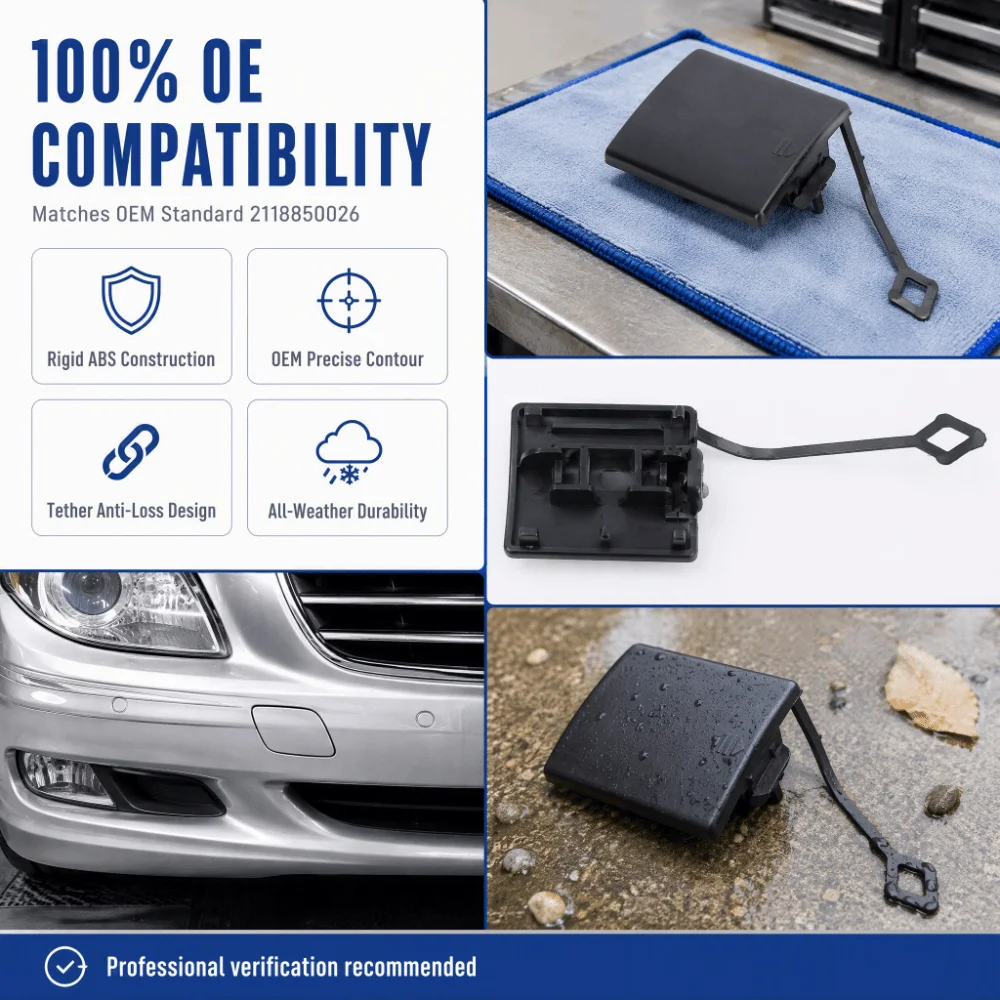 Black Tow Hook Cover ABS 2118850026 Bumper Tow Hook Cover Towing Eye Hook Cap for E-Class W211 2002–2006 Front End Styling Refit