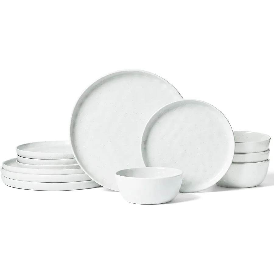 

Mars Plates and Bowls Set 12 Pieces Dinnerware Sets for 4 People White Ceramic Tableware Set with Modern Design Durable and Mic