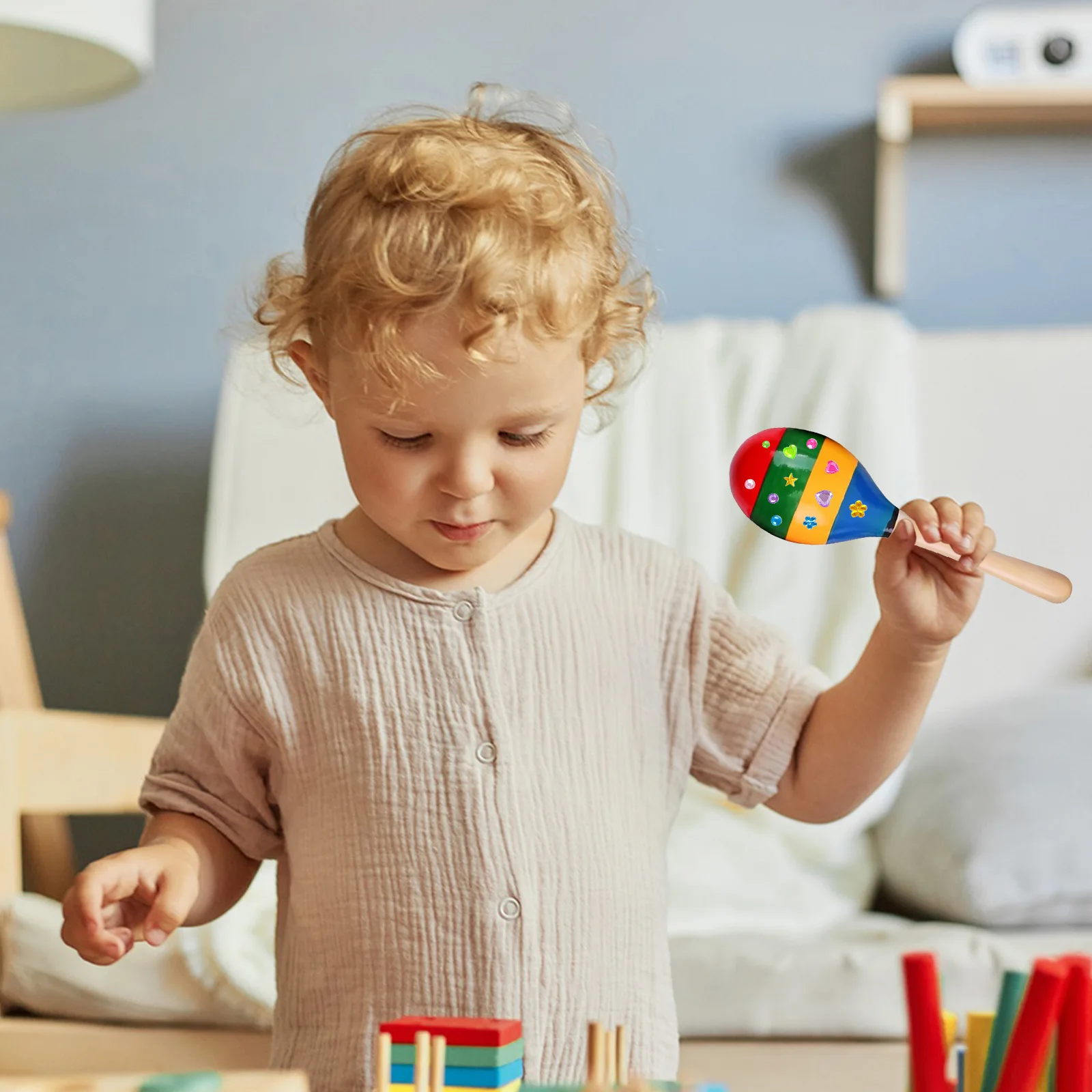 Maracas in legno da 30 pezzi per bambini, set fai da te con 24 penne colorate, strumenti musicali Maracas per Cinco De Mayo Fiesta messicana
