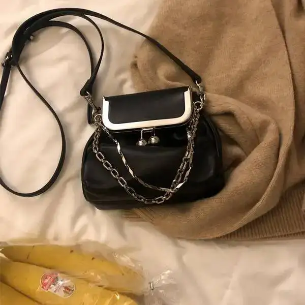 Bloom Vintage Black Messenger Bag Women New Chain Chic Pu Leather Handbag Pursers Female Haruku Y2k Crossbody Bags Wallet