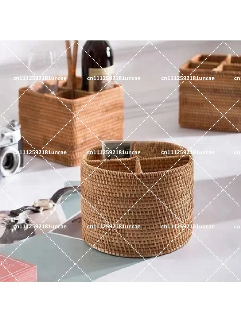 Handwoven Wicker Storage Basket, Portable 4-Compartment Fruit Basket for Household Organization and Home Decor
