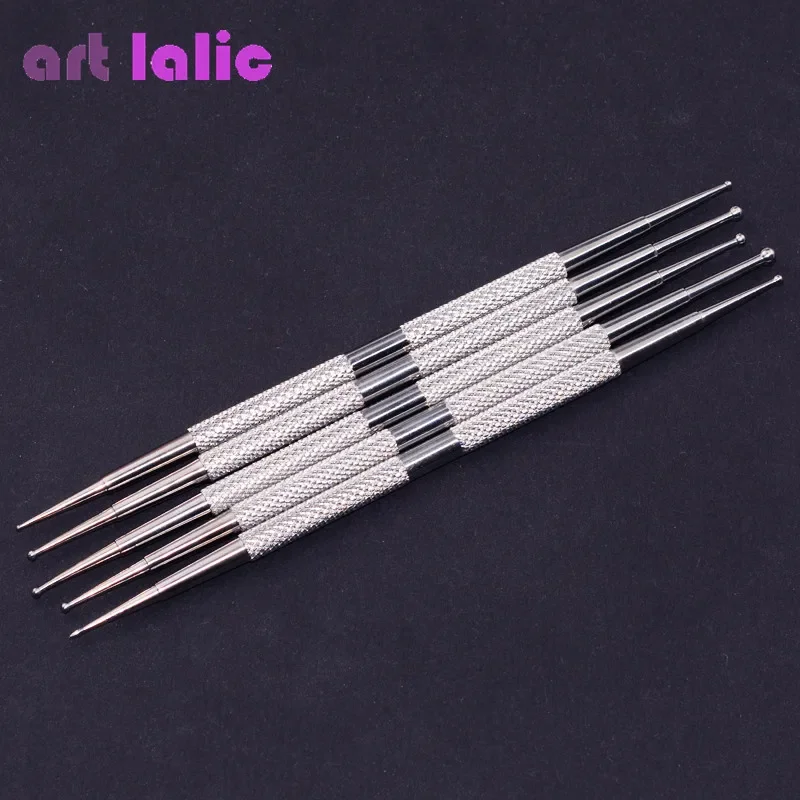 5Pcs Nail Art Dotting Pen Set Dual-Ended Stainless Steel Rhinestone Crystal Placement Tools for Acrylic Manicure Painting Design
