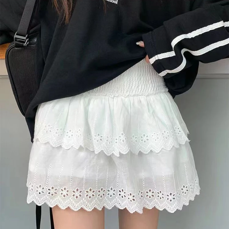 New Kawaii High Waist Lace Mini Skirt for Women Girl Cute Lolita Skirt Japanese Harajuku Fashion Soft Girl Clothing