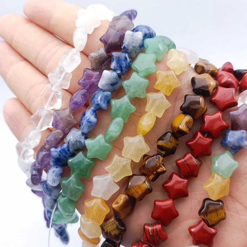 21Pcs Natural Crystal Stone Star Shape Loose Beads Gemstone Handmade DIY Jewelry Making Accessories 10mm