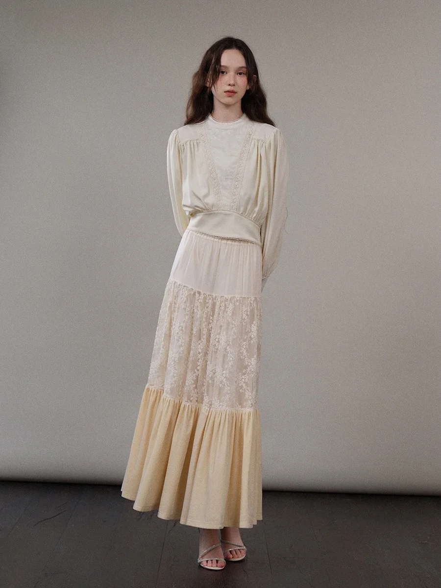 

Ele Splice Bubble Sve Long Sve T-irt Women's Waist Cinching Top LKONE Daily Sle Polyester Spandex Blend