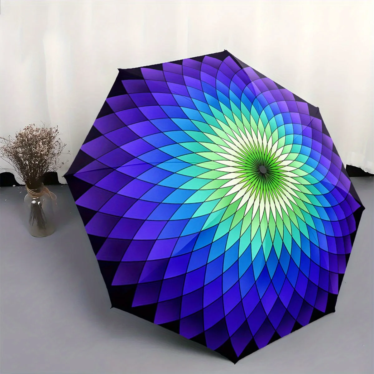 

Автоматический зонт с кнопкой открывания/закрывания одним касанием — спиральный узор, градиентные цвета (сине-зеленый), компактный складной зонт