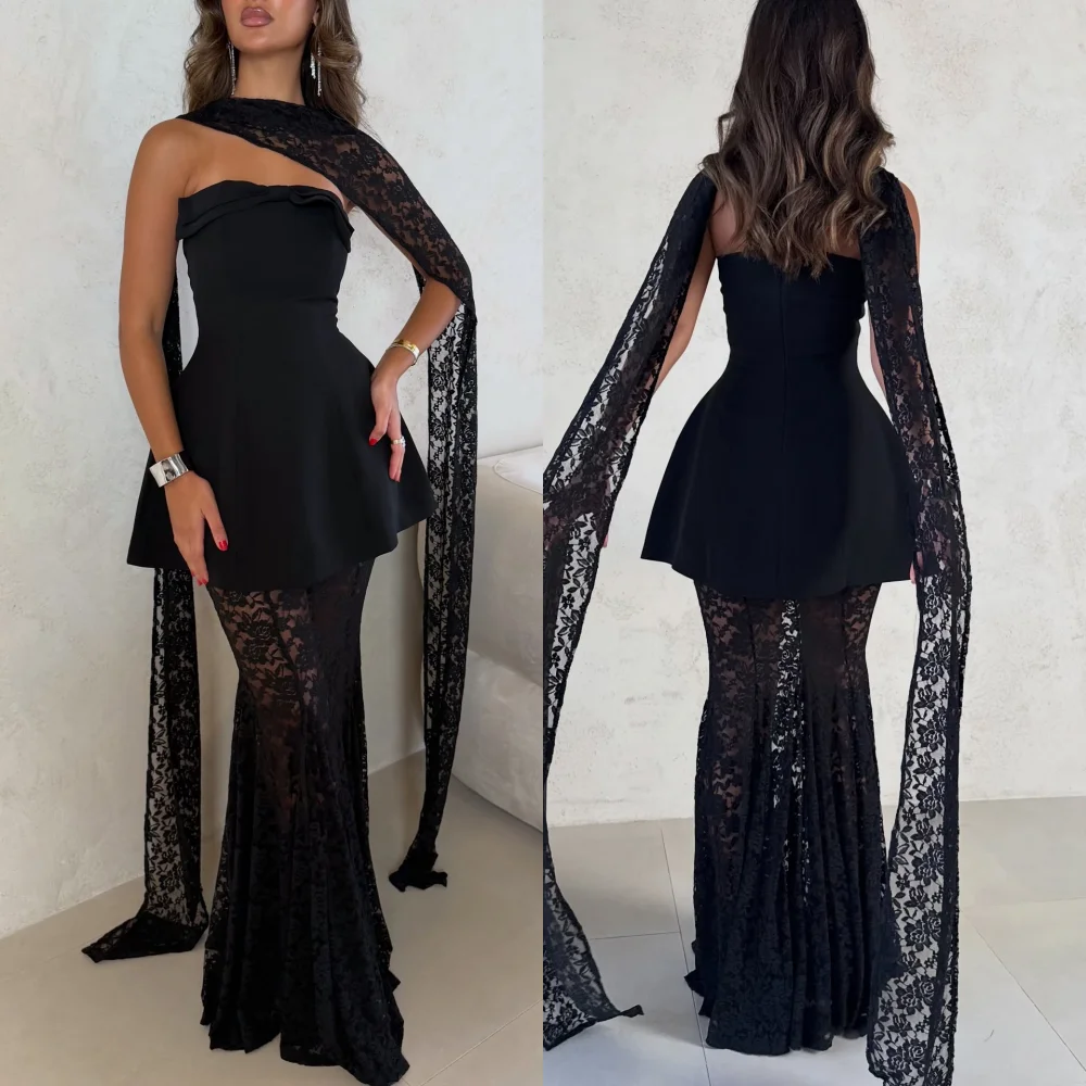 

Customized Sexy Fashion Lace Pleat Mermaid Strapless Long Dresses Bespoke Occasion Dresses Sizes Available Chinese Style