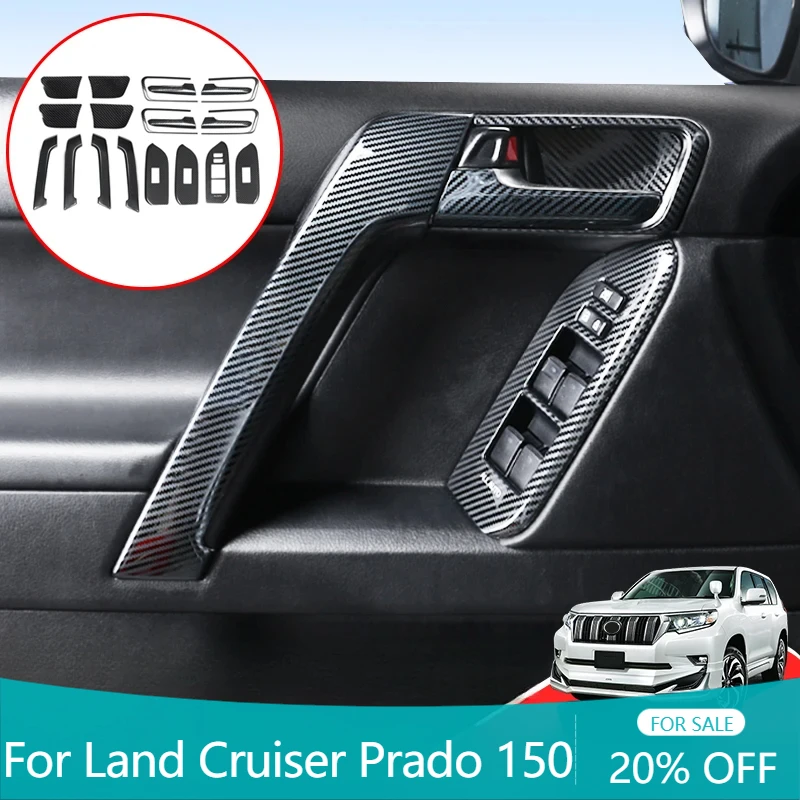 

Для Toyota Land Cruiser Prado 150 2010-2023 2022, текстура из углеродного волокна, дверная ручка автомобиля, декоративное стекло, кнопка переключения, аксессуары