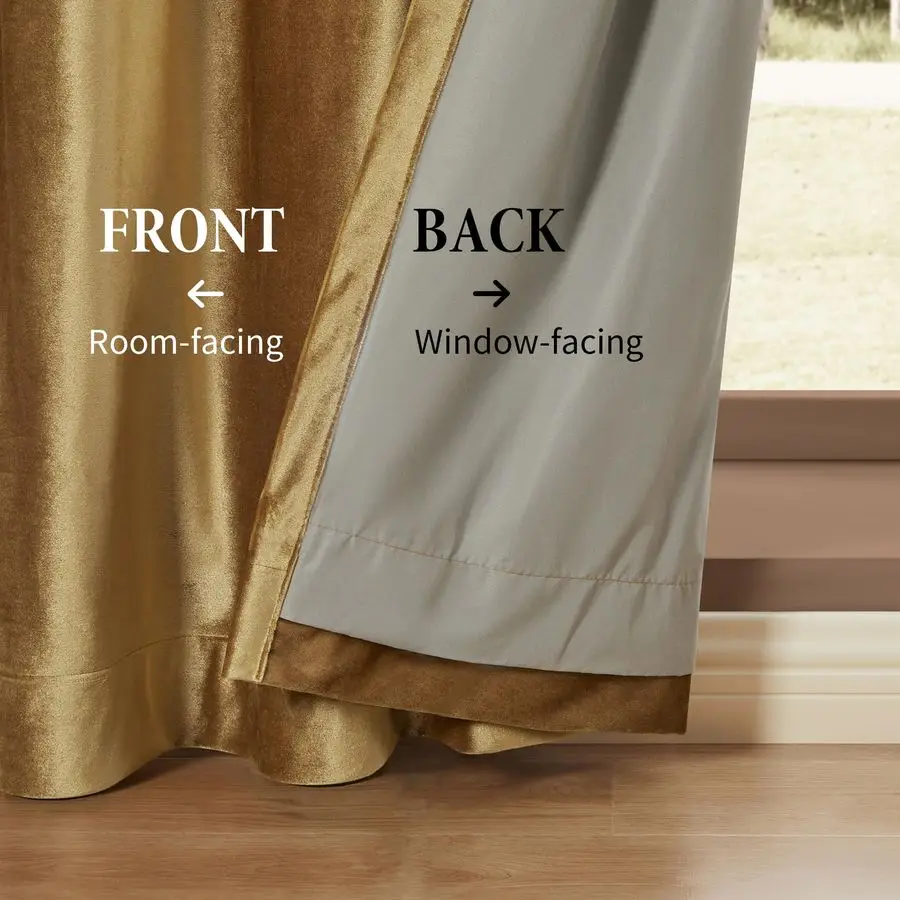 Cortinas Opacas de Terciopelo para Ventana, Color Dorado, 96 Pulgadas de Largo, Cortinas Oscurecedoras para Habitación, Aislantes Térmicas, con Ojales, para Sala de Estar