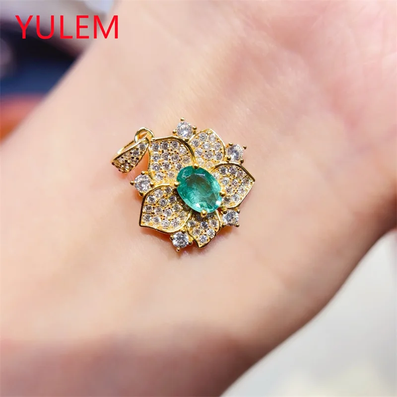 Real Natural Emerald Gemstone Necklace Pendant Genuine 925 Sterling Silver Natural Gem  Gift for Birthday Party