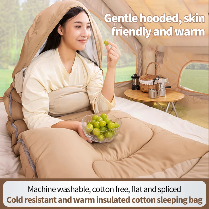 Saco de dormir de algodón empalmable para dos personas, para acampar al aire libre, verano, invierno, saco de dormir cálido para viajes, senderismo al aire libre