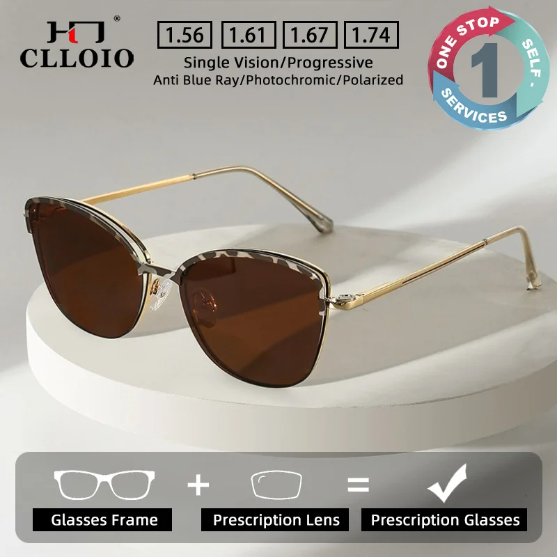 clloio-偏光クリップオンメガネ-処方メガネ-抗青色光合金-キャットアイ近視メガネ-累進読書用メガネ