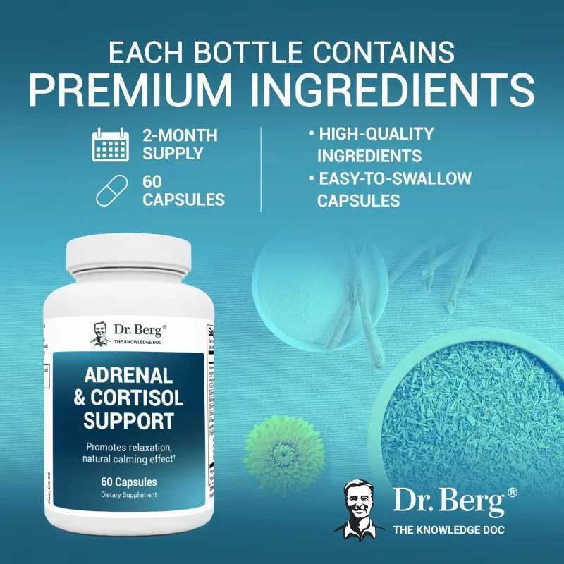 Dr. Berg Cortisol Support - Promotes Relaxation, Natural Calm 8 Essential Vitamins & Minerals 6 Potent Herbs 60 Capsules