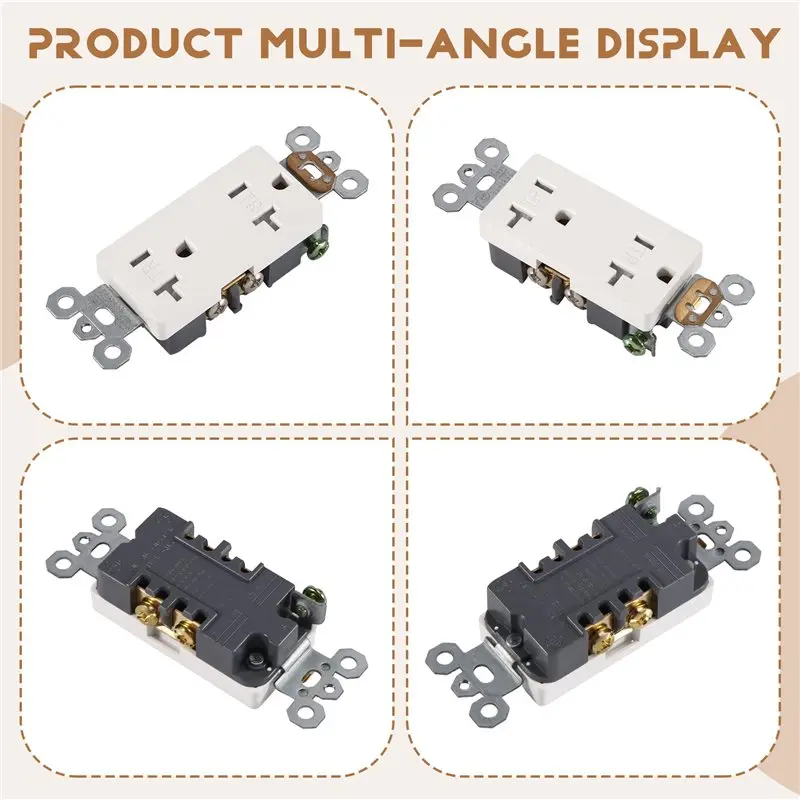 B14C Tamper-Resistant 20A Duplex Electrical Wall Outlet, Child-Safe Receptacle, US Standard Socket, No Faceplate, 5PCS