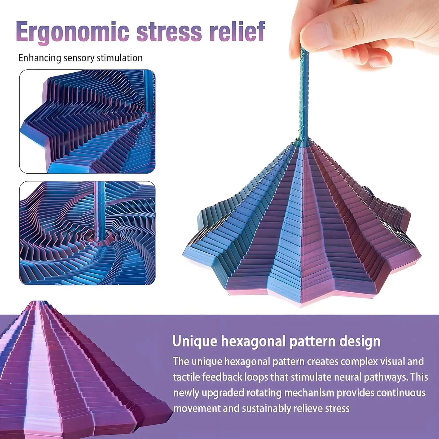 Stella sensoriale espandata stampata in 3D, maniglie facili da impugnare, girandola esagonale a spirale vorticosa per stress (rosso e blu, 4,64 pollici)