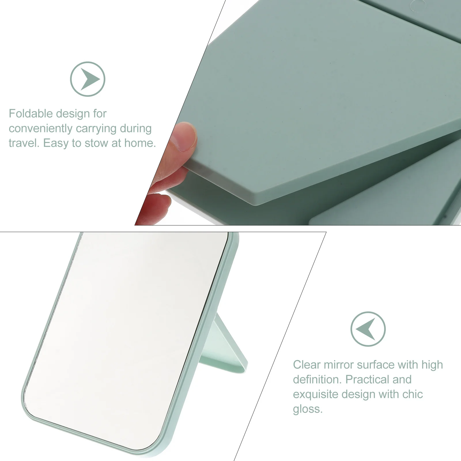 

Compact Foldable Light Green Makeup Mirror Clear High Definition Surface Great for Home Office Travel Daily Use