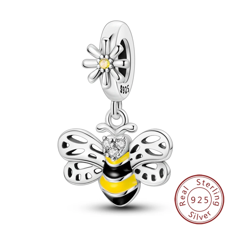 

Radiant 100% 925 Sterling Silver Cute Yellow Bee Dangle Charm Fits Pandora Bracelet For Kids Jewelry Accessories