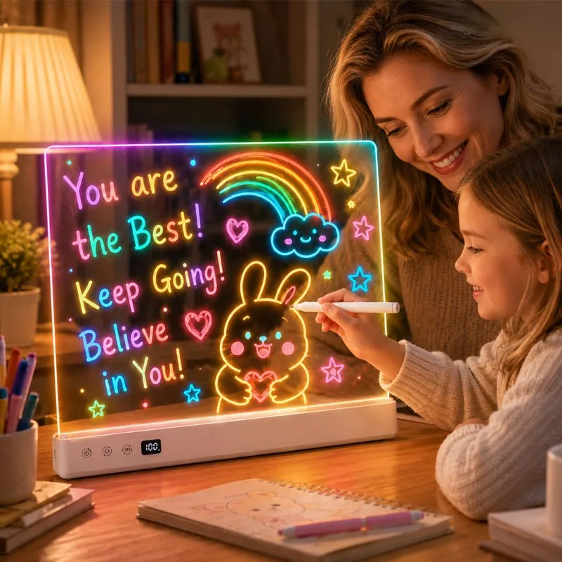 Glow Doodle LED Note Drawing Magic Board,Sound Pickup Mode,Timer,Rechargeable Light-Up Acrylic Neon Board