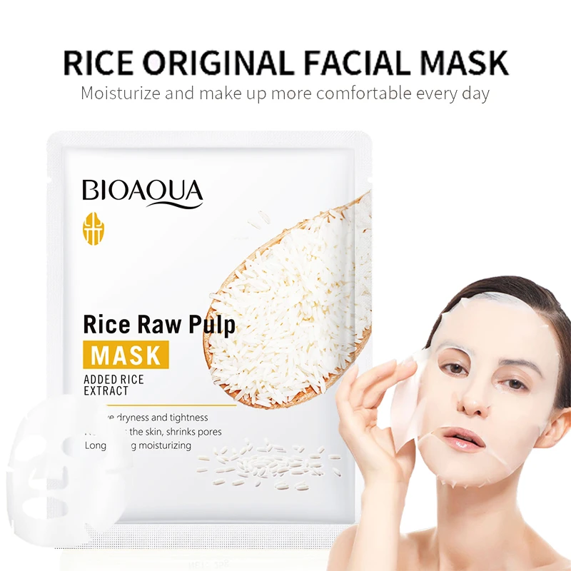 30pcs BIOAQUA Rice Raw Pulp Whitening Facial Masks Moisturizing Hydrating Anti Wrinkles Anti-aging Face Mask Sheets Skin Care