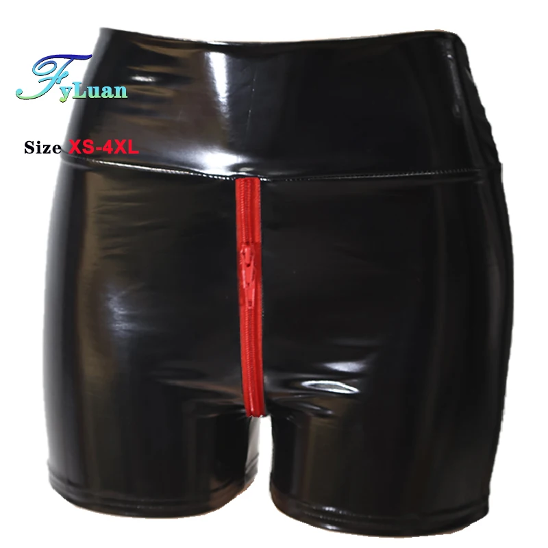 Novas Leggings Sexy com Zíper Duplo, Hotpants de Clube Punk, Estilo Hipster, Calças de Latex, Shorts Mini Plus Size 4XL