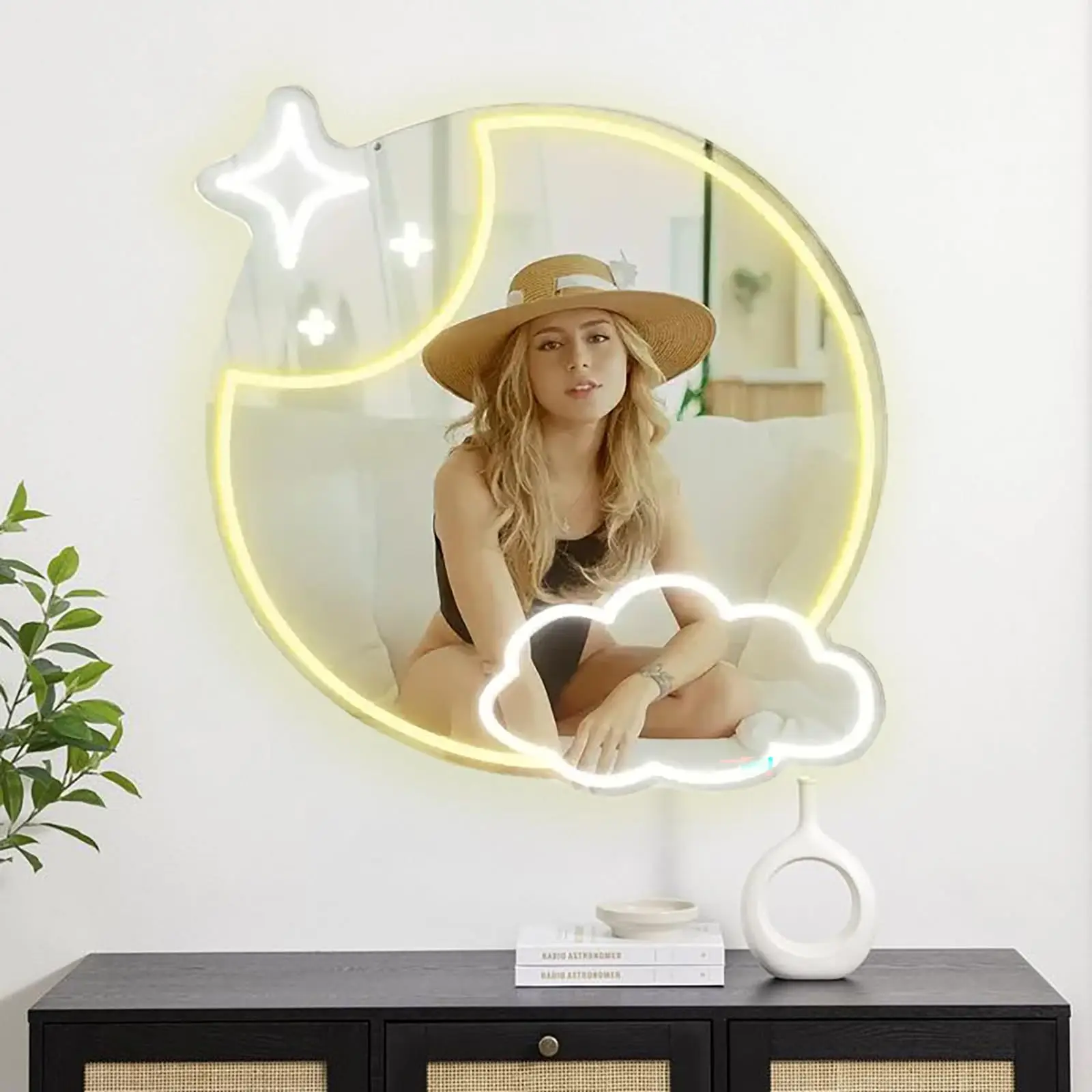 Moon Mirror LED Neon — красота ночного неба, питание от USB, диммер, подходит для спален, комнат для медитации и декора баров