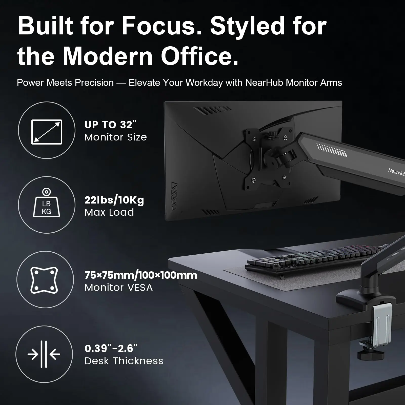 nearhub-single-monitor-arm-mount-bracket-articulating-stand-with-c-clamp-full-motion-13-32-in-screens-up-to-9kg-ms-001