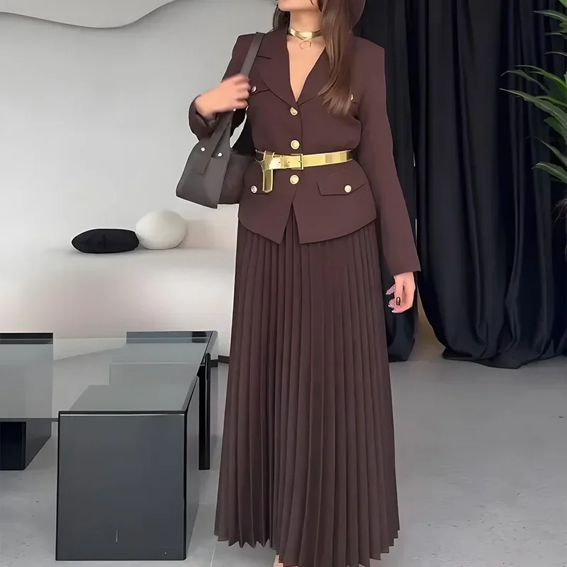 

Women's Commuting Suit Button Up Suit Jacket Pleated Skirt Temperament Set Spring and Autumn New Style