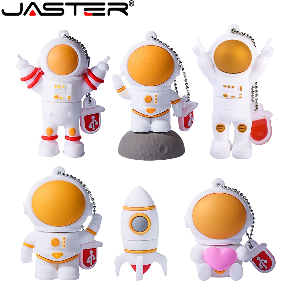 JASTER Astronaut USB Flash Drives 128GB Creative Cool Gift Pen Drive 64GB Free Key Chain Memory Stick 32GB White Pendrive 16GB