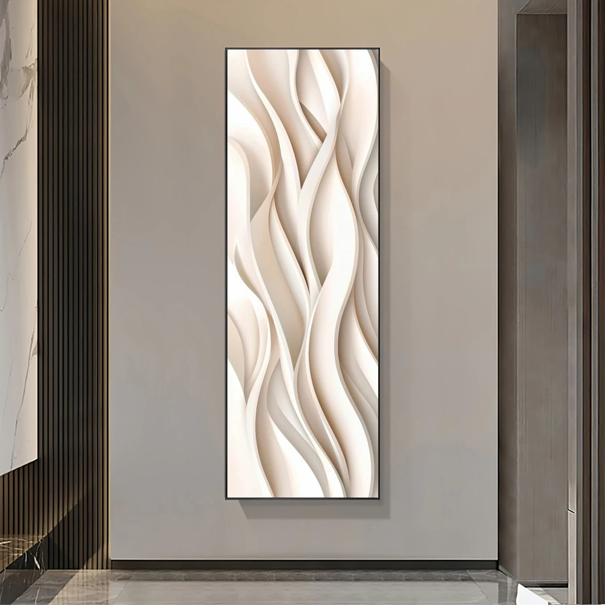 2D Flat Abstract Abstract Art: A 2D Rendering Of A Wave-Like Pattern In A Light Beige Color Posters, Modern Canvas Wall arts, Fr