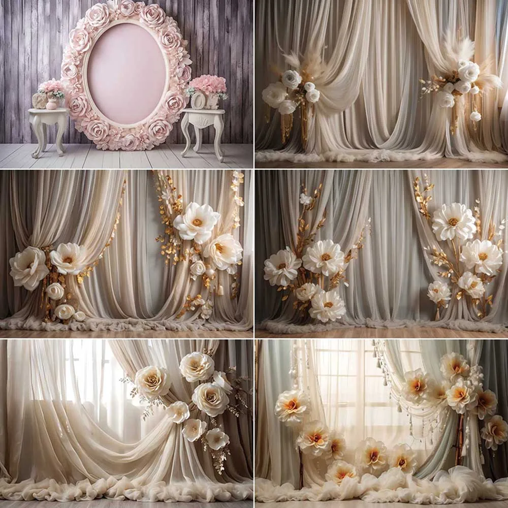 

MOON.QG Wedding Curtain Draping Fabric Backdrop Maternity Bohemian Flower Photocall Background Women Birthday Photography Props