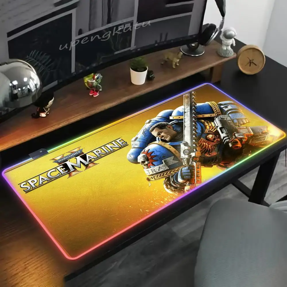 Podkładka pod mysz W-Warhammer 40k RGB Podkładka pod mysz do gier Biura Akcesoria Klawiatura Rozszerzona podkładka LED Komputer do gier PC Gamer Podkładka na biurko Xxl