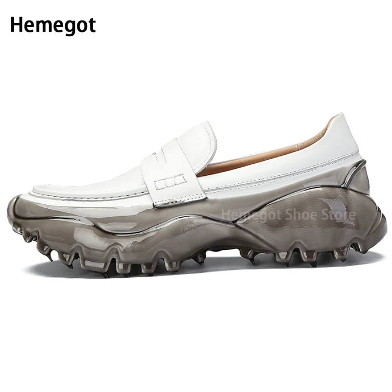 White Leather Shoes for Men Casual Sports Loafers Thick Soled Slip-On Breathable and Durable High Quality Black Leather Shoes