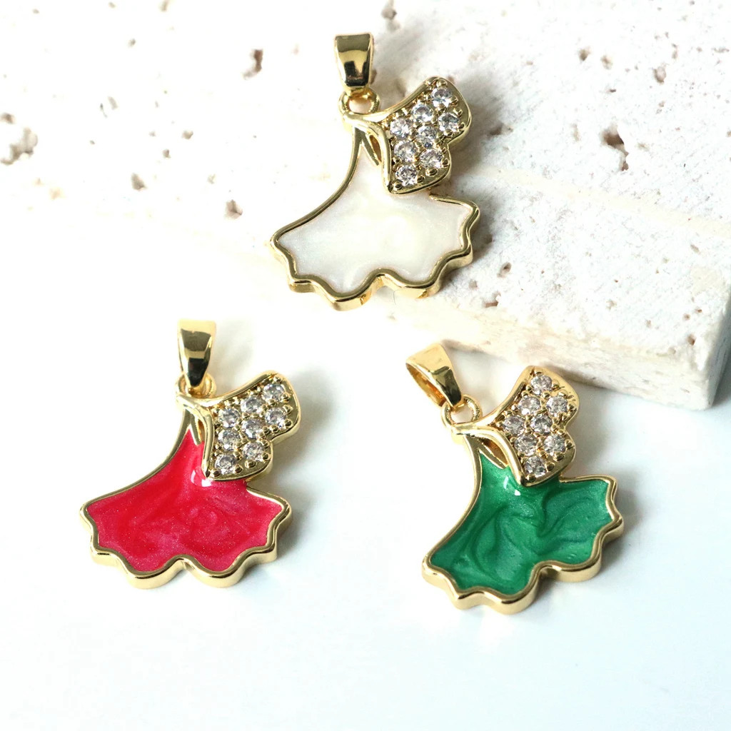 

10Pcs18K Gold Color Brass Drip Oil Ginkgo Leaves Tree Leafs Charms Pendants High Quality Diy Jewelry Making Necklace Accessories