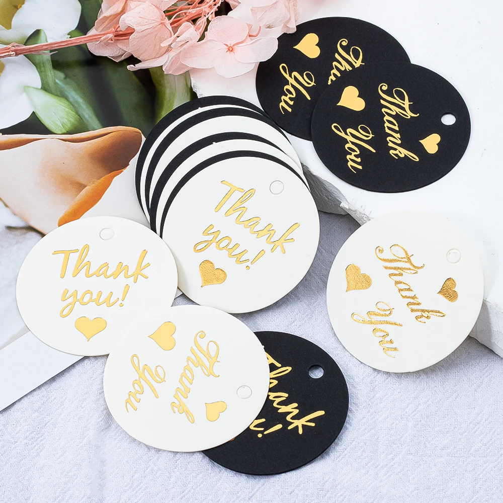 

50pcs 4.5cm Round Kraft Paper Tags Thank You Hanging Labels for DIY Jewelry Packaging Handmade Crafts Gift Decorations Card