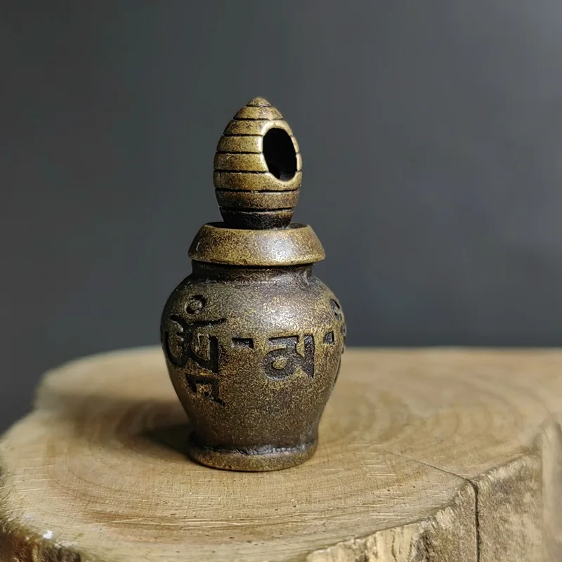 

Antique Copper Six-Character Mantra Small Bottle Relic Bottle Ornament Imitation Antique Tibetan Style Buddhist Scripture Mantra