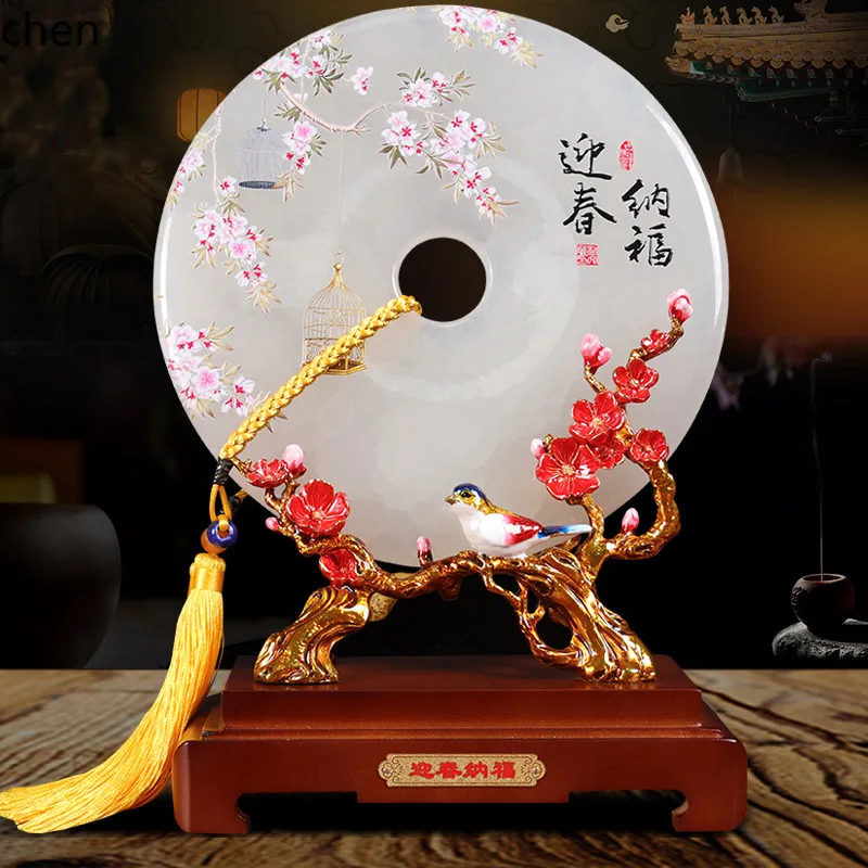 Natural Jade Peace Buckle Ornament Home Living Room Entrance Wine Cabinet Wine Rack Decoration Housewarming Opening Gift