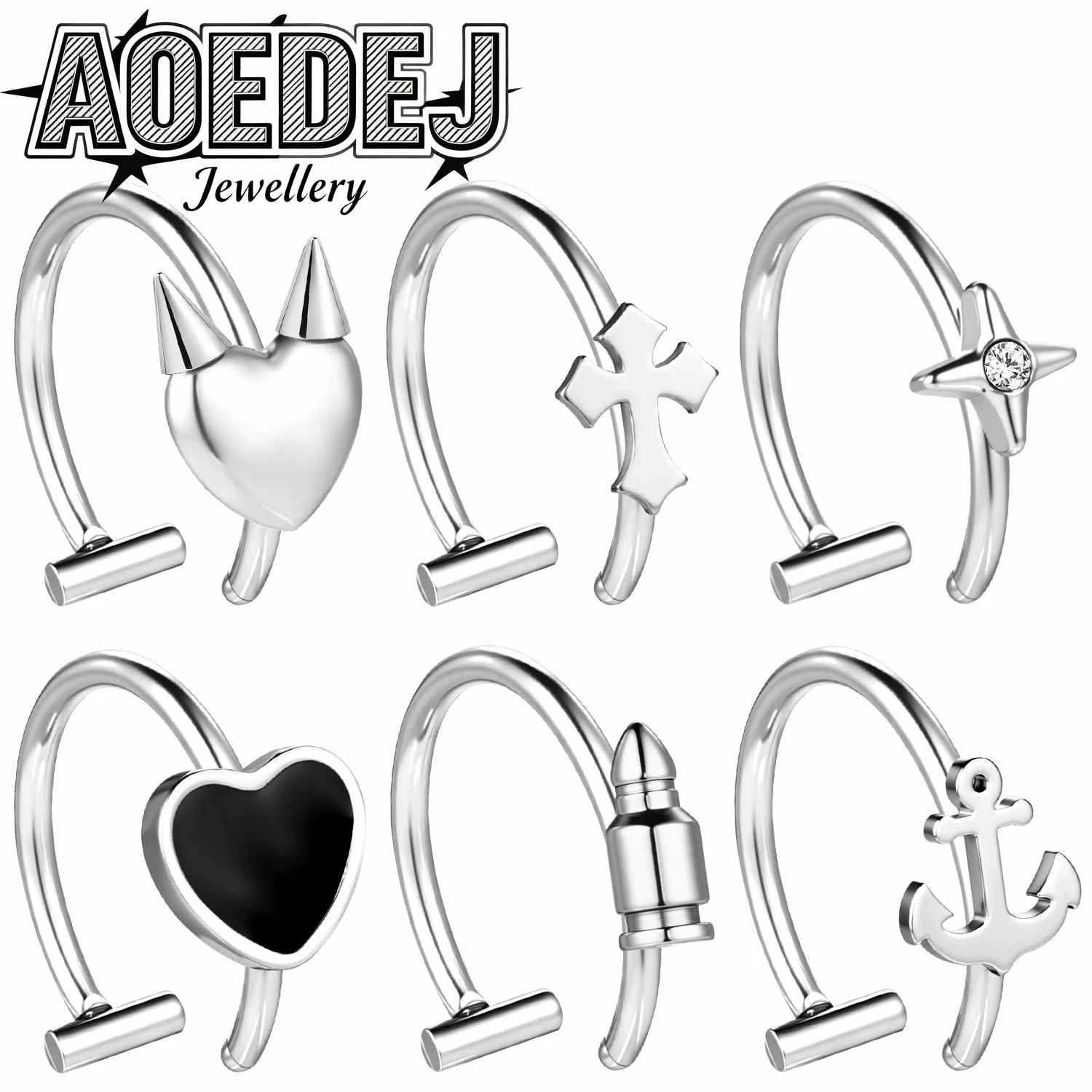 

AOEDEJ 1 PC 18G Unique Stainless Steel Clip-on Lip Rings Women Lip Clips Silver Color Anchor Star Cross Fake Labret Lip Piercing