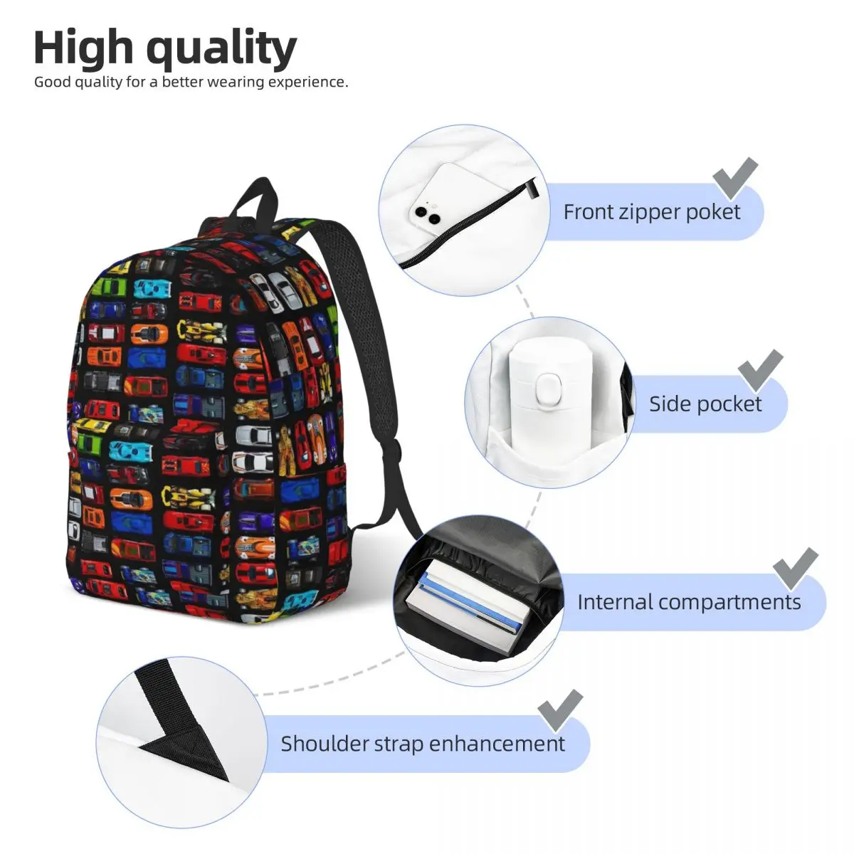 Cars And Construction Truck Backpack Middle High College School Student Book Bags Teens Canvas Daypack Outdoor