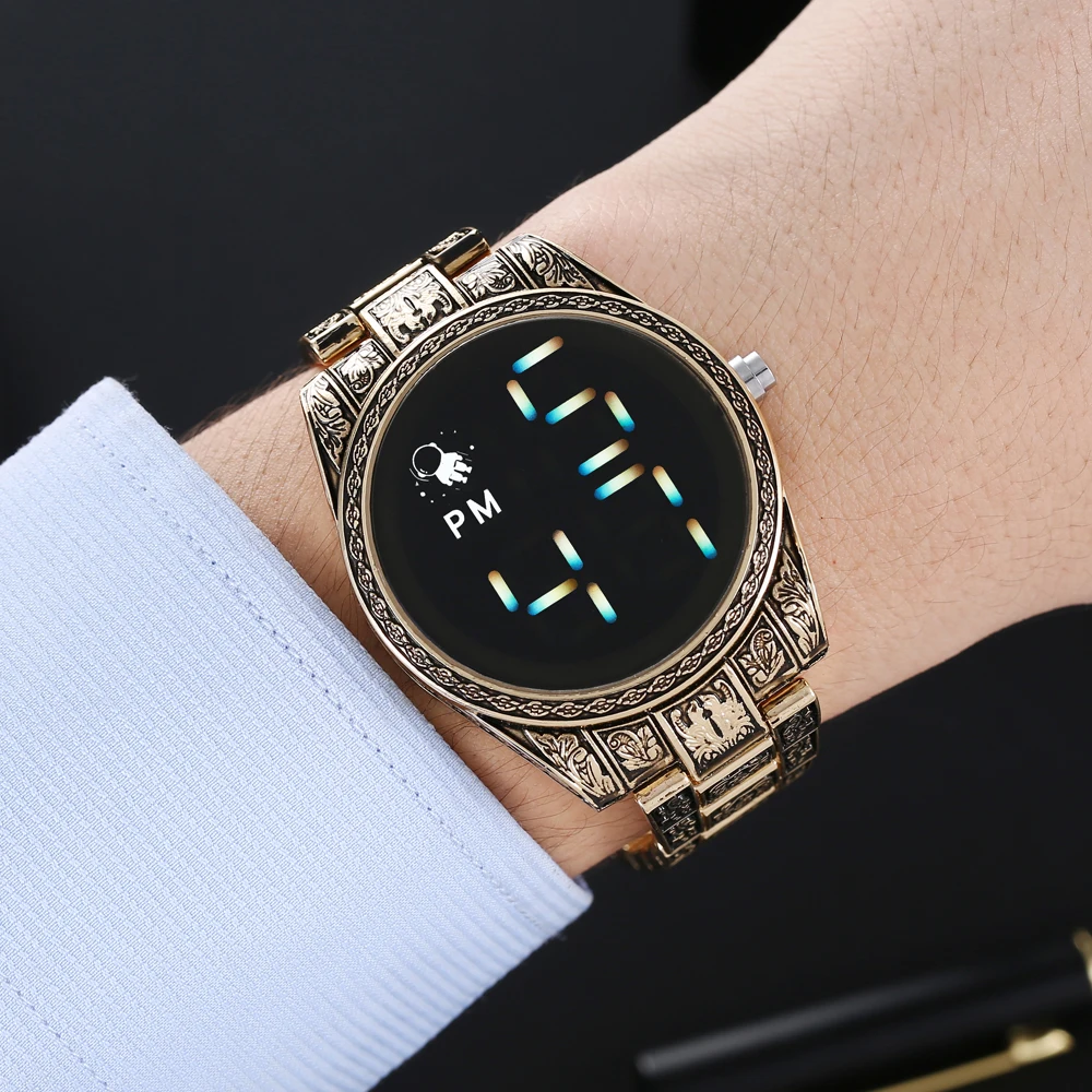 

Luxury Digital Magnet Watches For Men Rose Gold Stainless Steel Led Watches relojes digitales montre homm Sports Watch Free Ship