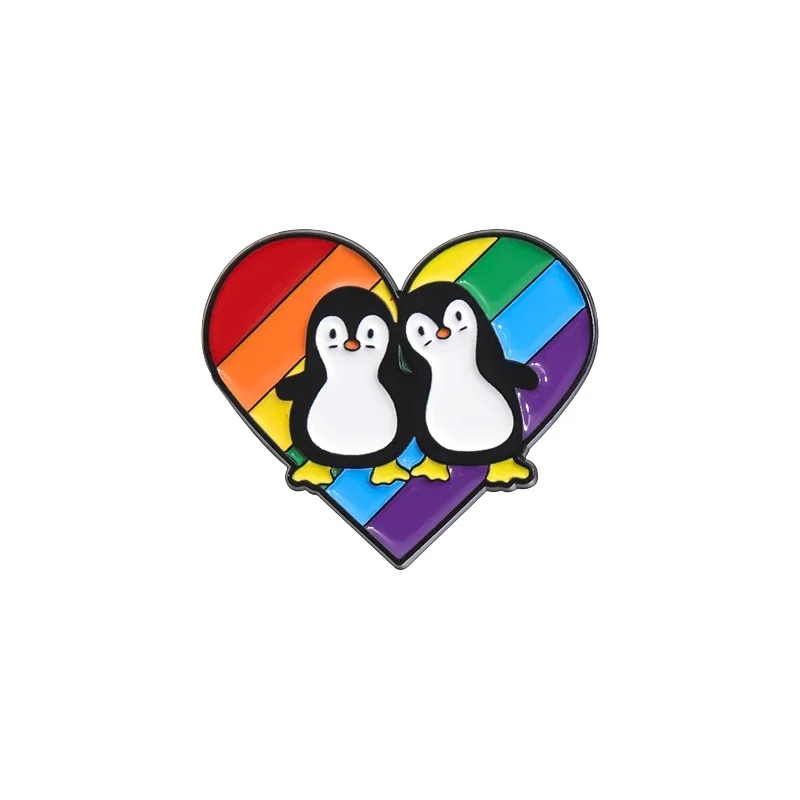 Rainbow Penguin LGBT Pride Flag Enamel Pins Custom Rainbow Heart Gays Brooches Collar Lapel Bag Badges Jewelry Gift for Friends