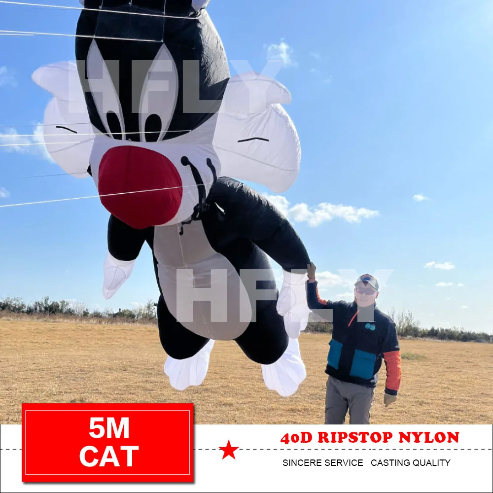 Cerf-volant gonflable en nylon ripstop, ligne de pendentif chat, linge doux, nouveauté, 40D, 5m