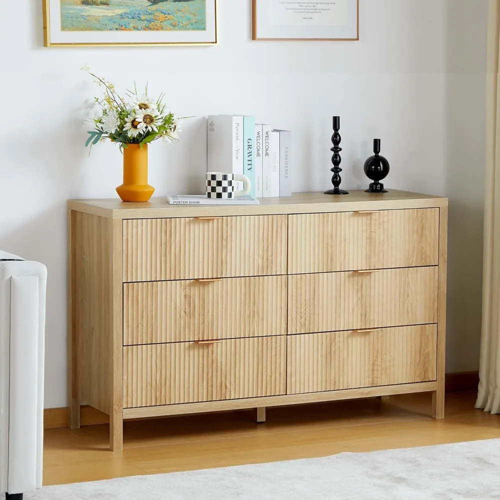 

Fluted 6 Drawer Double Dresser for Bedroom, 47" Wide Modern Closet Dressers Chest of Drawers, Wood Storage Dresser Organizer for