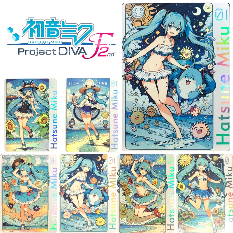 Juego de cartas de colección de personajes de Anime Hatsune Miku, tarjetas Flash de bronce caseras, regalo de cumpleaños y Navidad, 6 unidades por juego