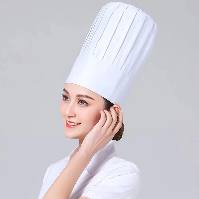 قبعة الشيف البيضاء، مناسبة للنوادل والمطابخ والفنادق والمطاعم والمقاصف والمخابز والطهي المنزلي، الارتفاع 29 سم