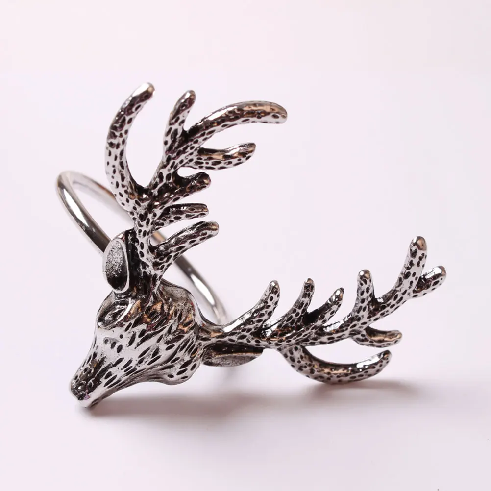 

4Pcs Elk Head Napkin Holders Reusable Metal Xmas Table Decor Creative Festive Dinner Party Accessories Elk Head Napkin Buckles
