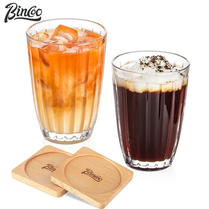 

Bincoo 220/330ml Glass Coffee Cup with Coaster Transparent Water Tea Drinkware Milk Juice Mugs Bar Coffee Shop Kitchen Drinkware