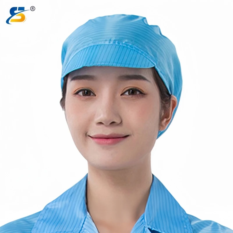 Blue striped factory anti-static work cap, dust-free workshop clean duckbill cap, breathable and lightweight large work cap