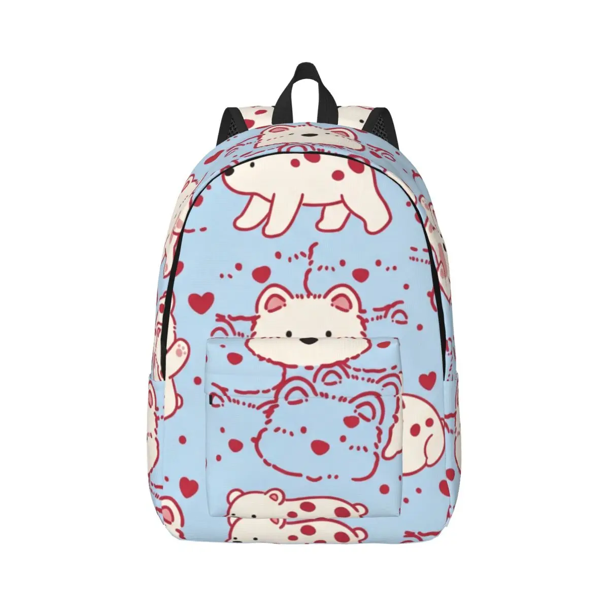 Kawaii Student Backpack Grid Bear Whimsical Cute Sky Blue Crimson Red Cream White Cool Bookbag for Girls Boys College Travel Gym