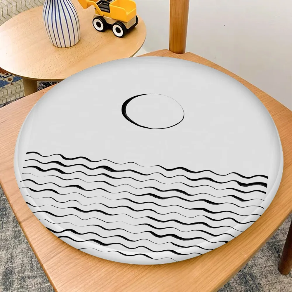 Crescent Moon Ocean Wave Art Print Round Chair Mat Soft Pad Seat Cushion For Dining Patio Home Office Indoor Outdoor Garden Mat