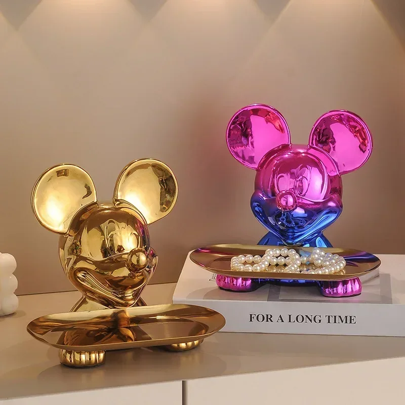 2024 Disney Mickey Tray Cute Tv Cabinet Decoration Home Entrance Cartoon Key Storage Electroplated Decorative Gifts